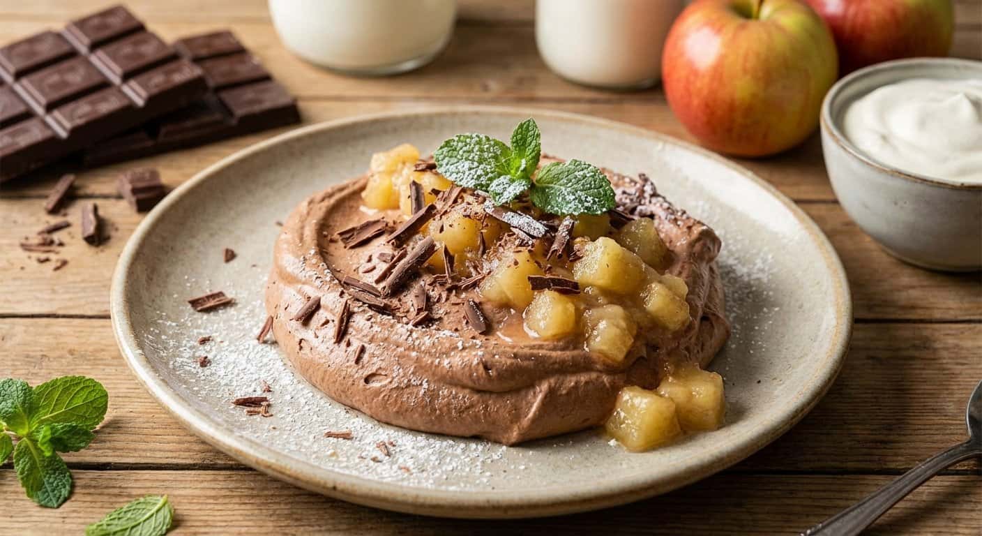 Mousse de chocolate con leche con manzana