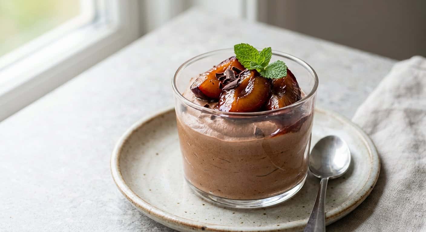 Mousse de Chocolate con Leche y Ciruela Caramelizada