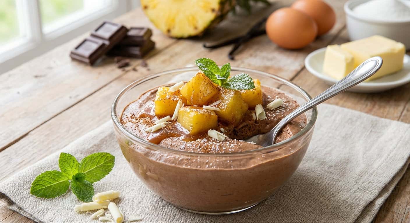 Mousse de Chocolate con Leche y Piña Caramelizada