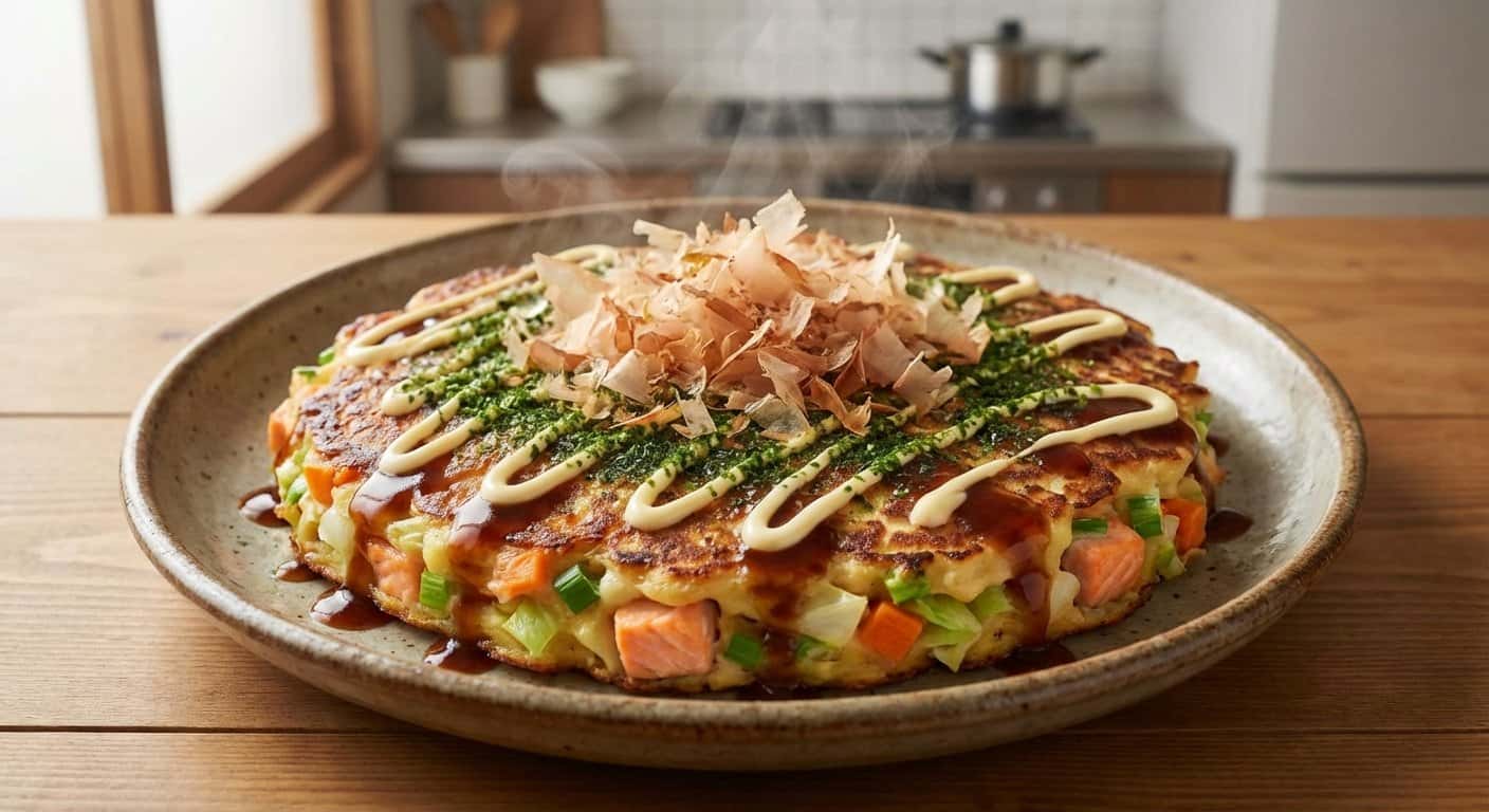 Nabe Okonomiyaki con Salmón y Cebolla Tierna