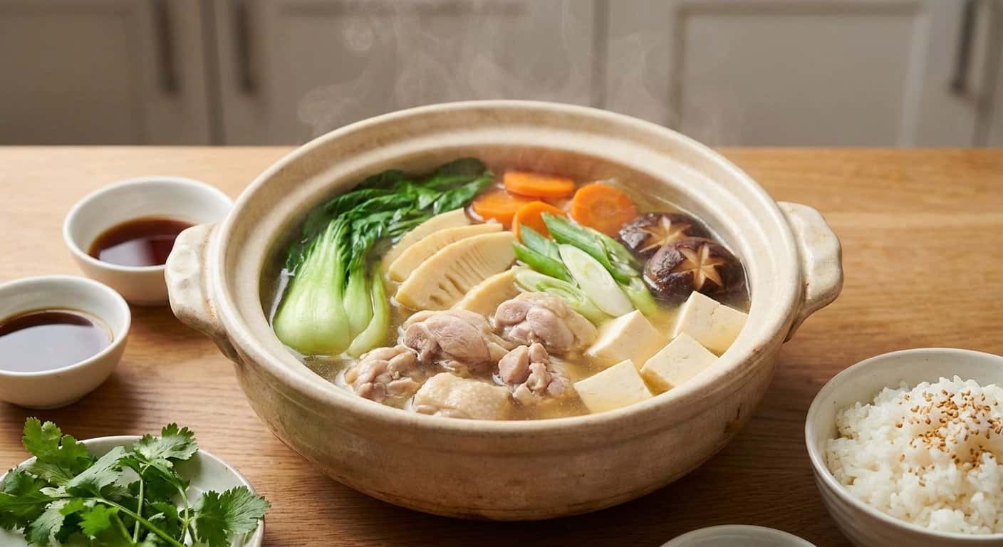 Nabe Ponzu con Pollo y Brotes de Bambú