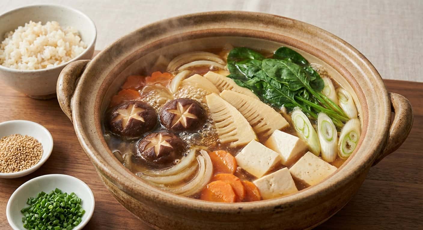 Nabe Ponzu con Setas Shiitake y Brotes de Bambú