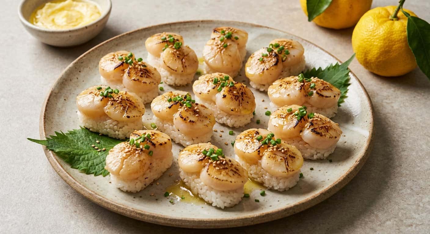 Nigiri de Vieira Flambeada con Mantequilla de Yuzu