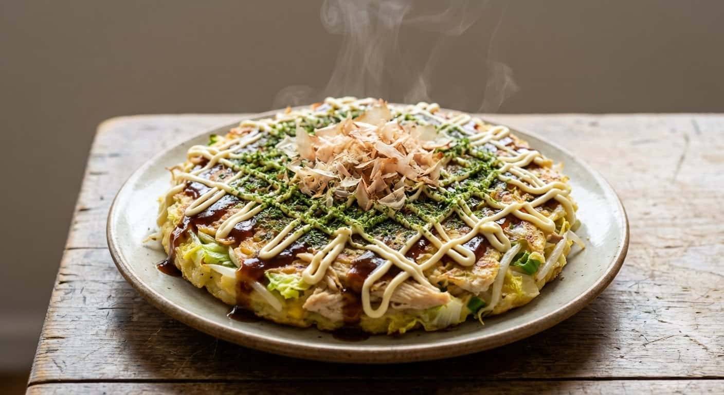 Okonomiyaki con Pollo y Col China