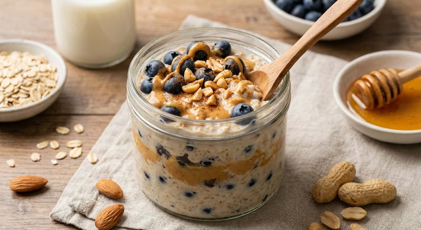 Overnight Oats con Arándanos y Cacahuete