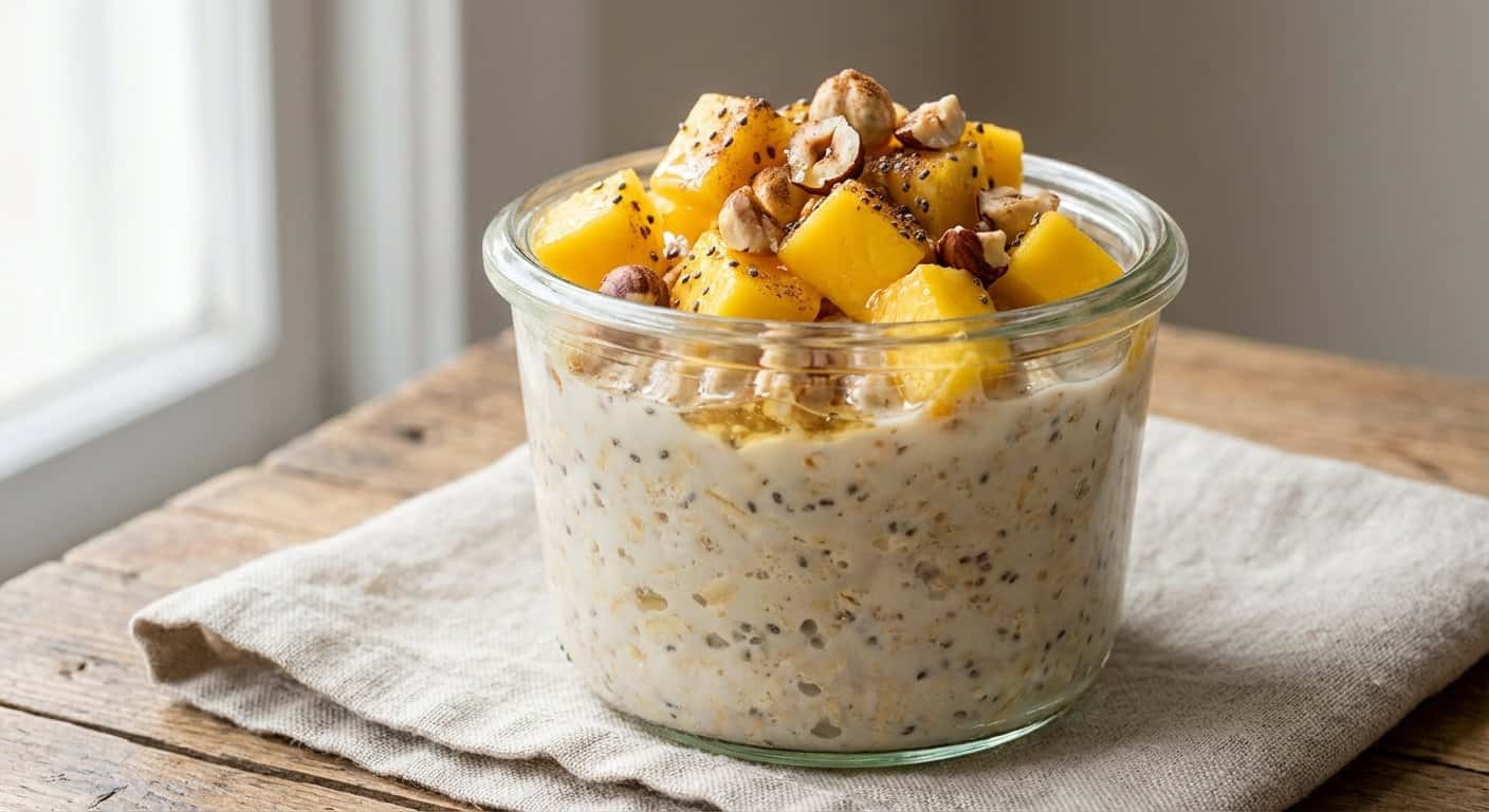 Overnight Oats con Mango y Avellana