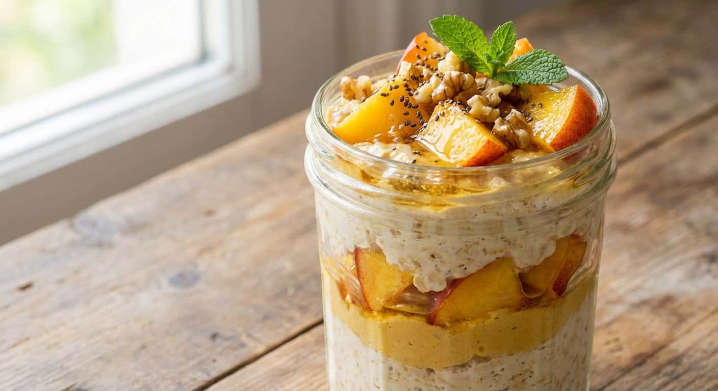 Overnight Oats de Hummus y Melocotón