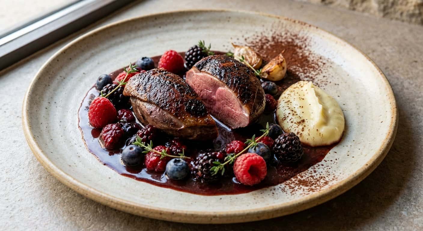 Paloma Torcaz con Frutos del Bosque y Cacao