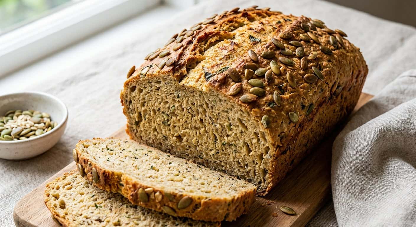 Pan de harina de avena con albahaca y pipas de calabaza