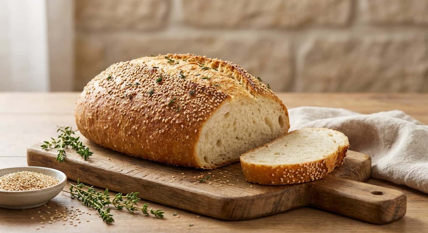 Pan de harina de trigo con tomillo y sésamo