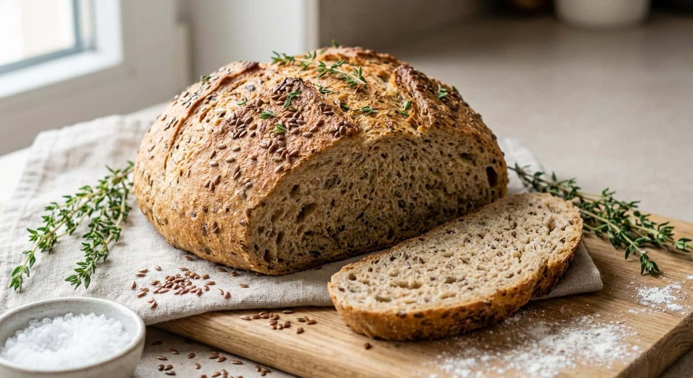 Pan de harina integral con tomillo y lino
