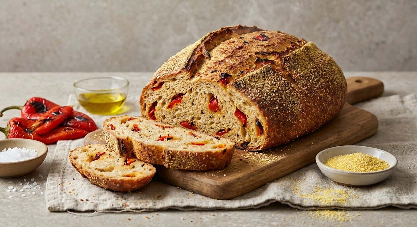 Pan Rústico de Harina de Maíz con Pimientos Asados