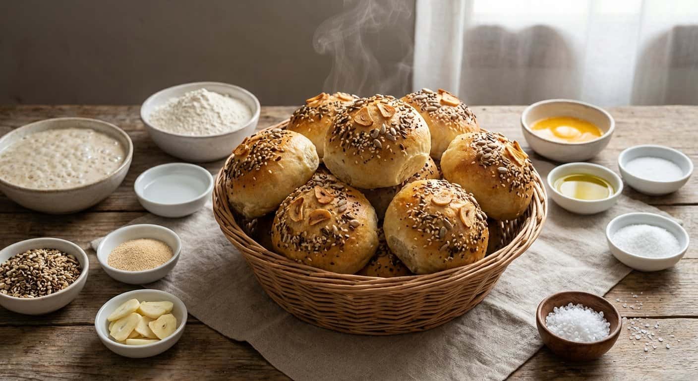 Panecillos con Prefermento de Semillas Mixtas y Ajo