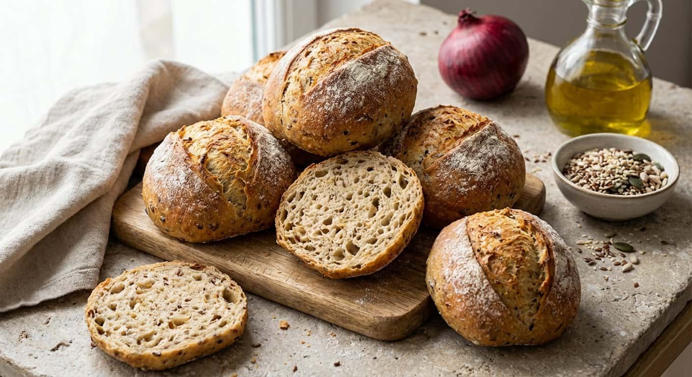 Panecillos con reposo en frío con semillas mixtas y cebolla