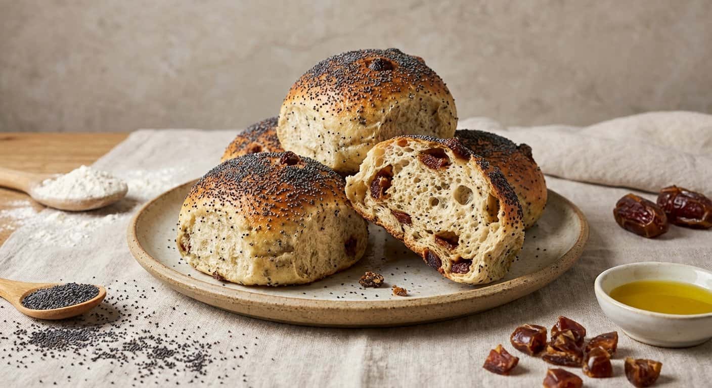 Panecillos de Alta Hidratación con Amapola y Dátiles