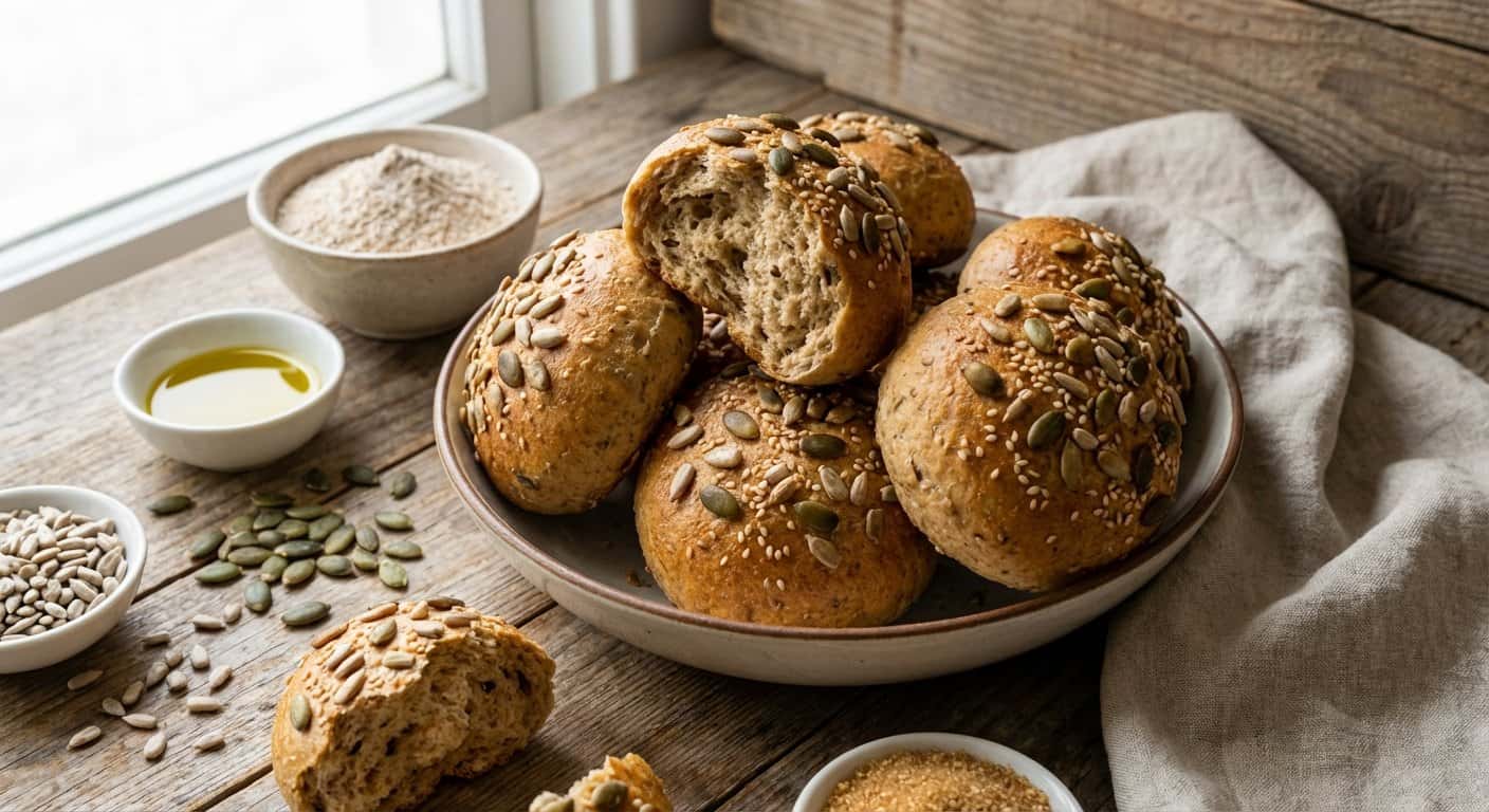 Panecillos de harina integral con pipas de calabaza