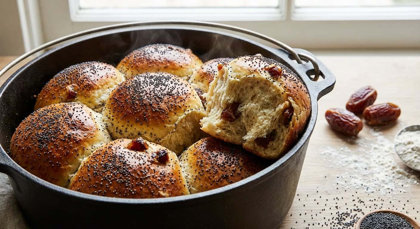 Panecillos horneados en olla con amapola y dátiles