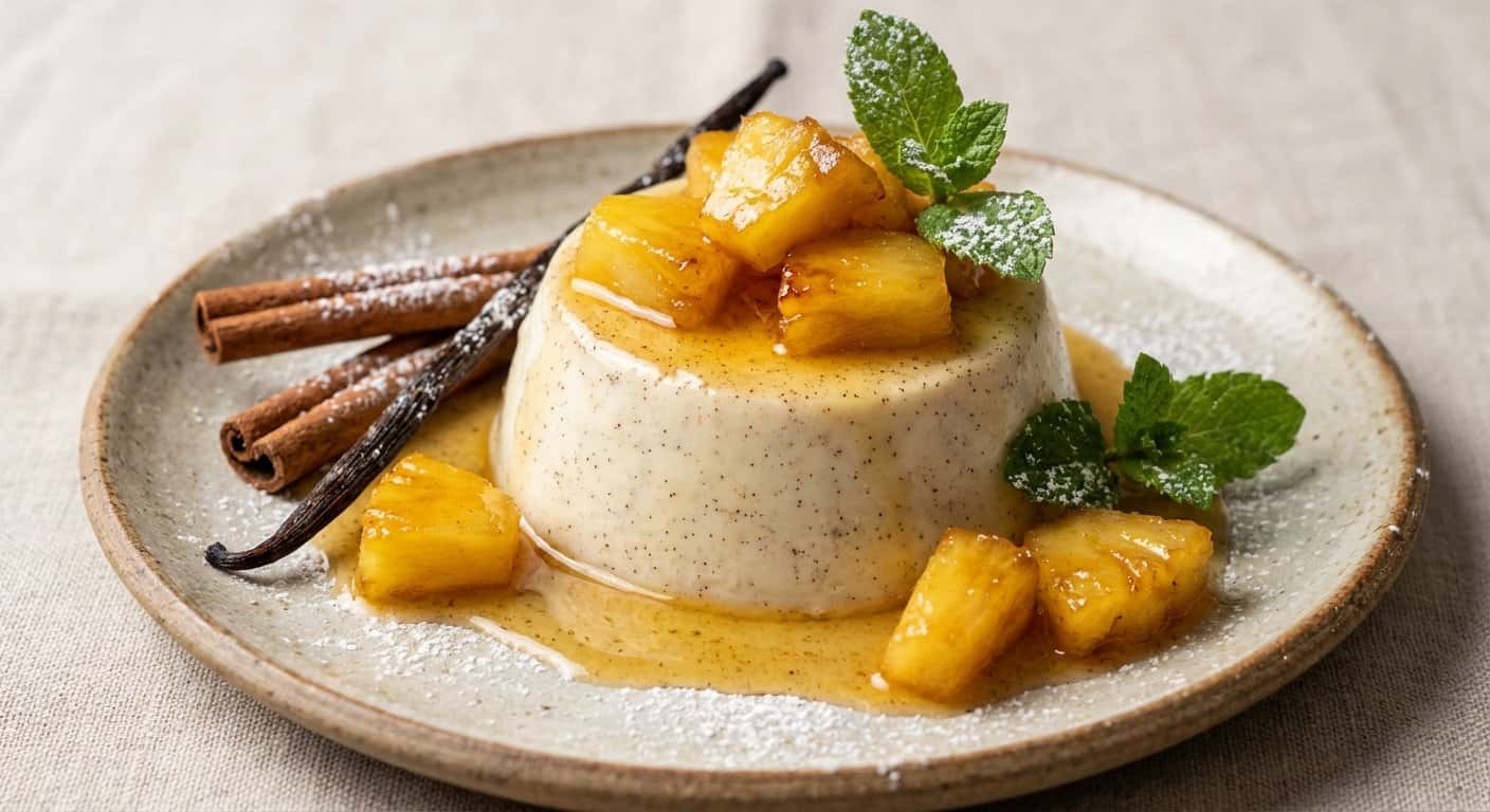Panna Cotta de Canela con Piña Caramelizada