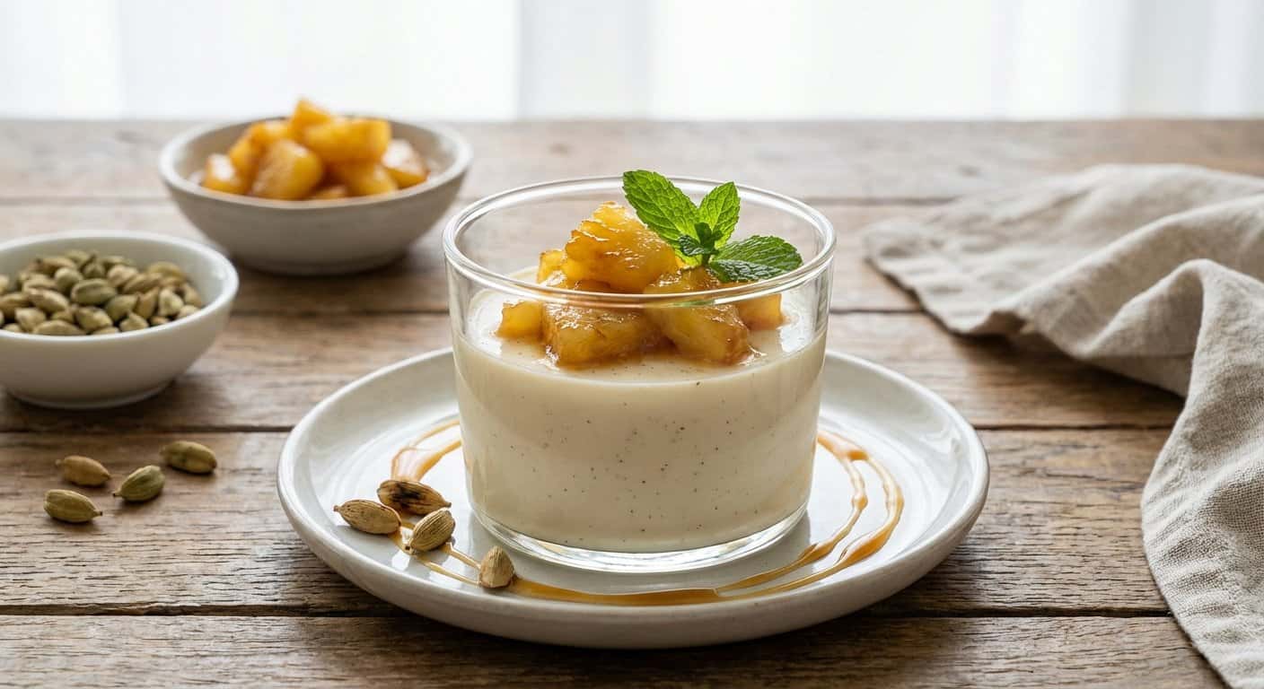 Panna Cotta de Cardamomo con Piña Caramelizada
