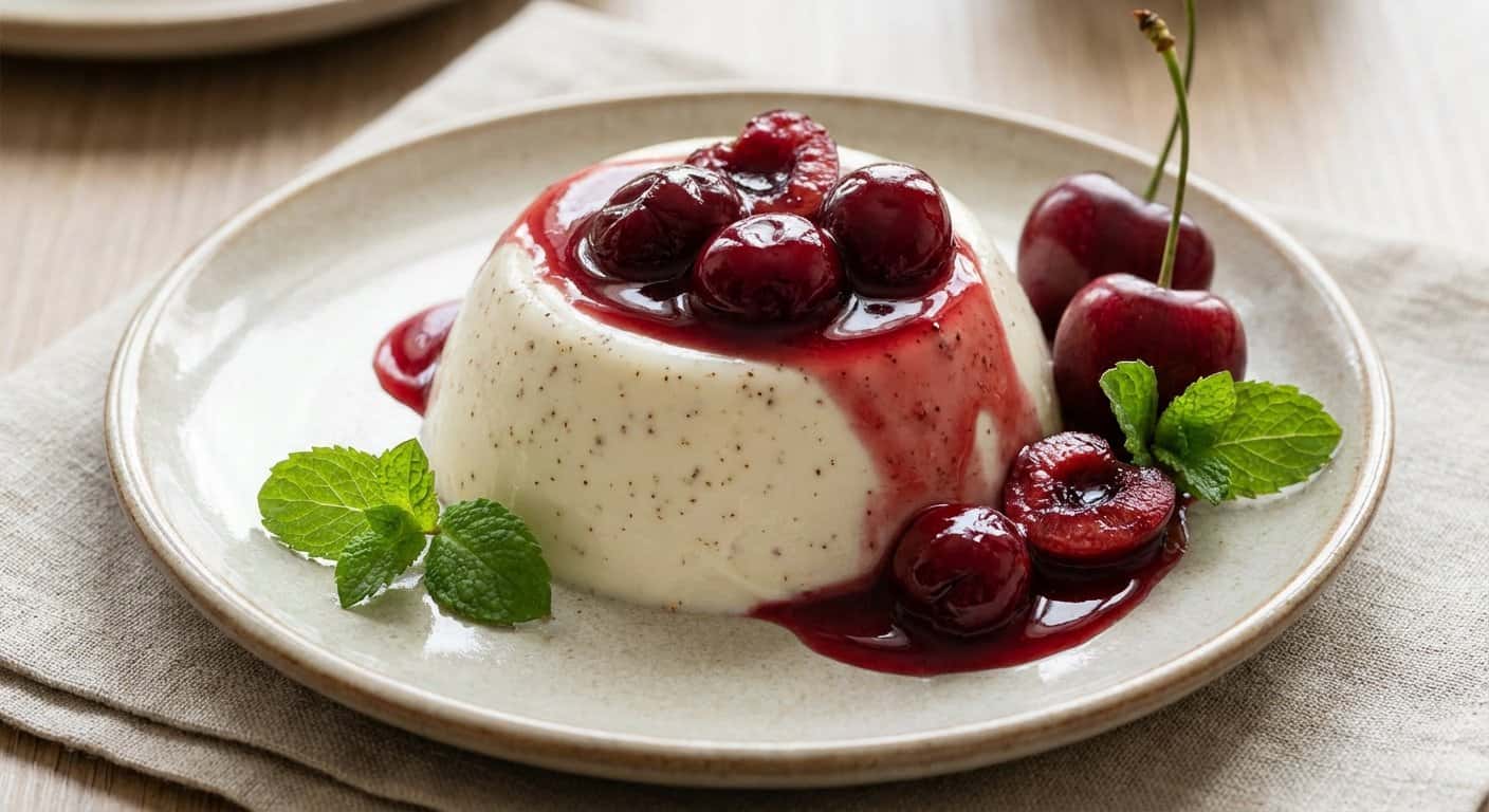 Panna Cotta de Nuez Moscada con Salsa de Cereza