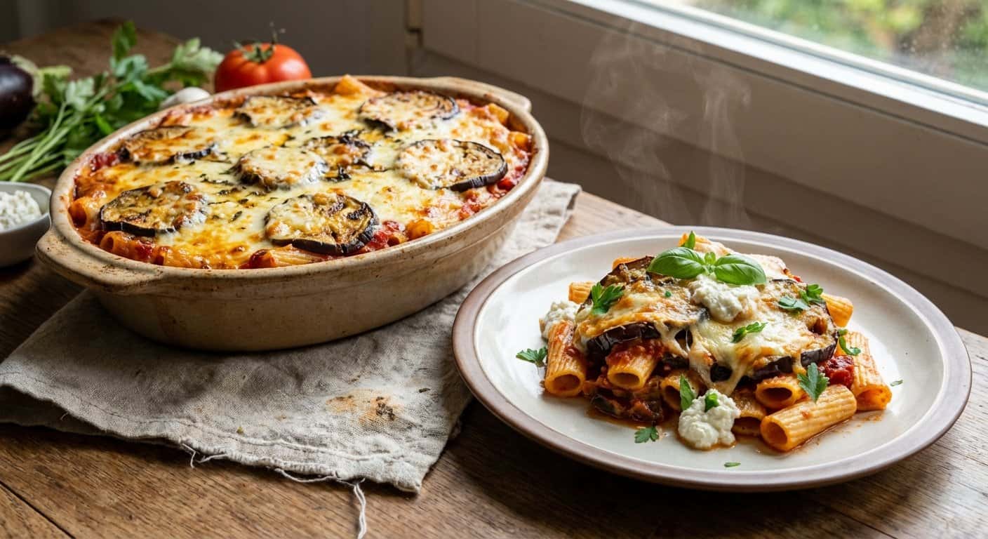 Pasta al Horno con Berenjena y Hierbas