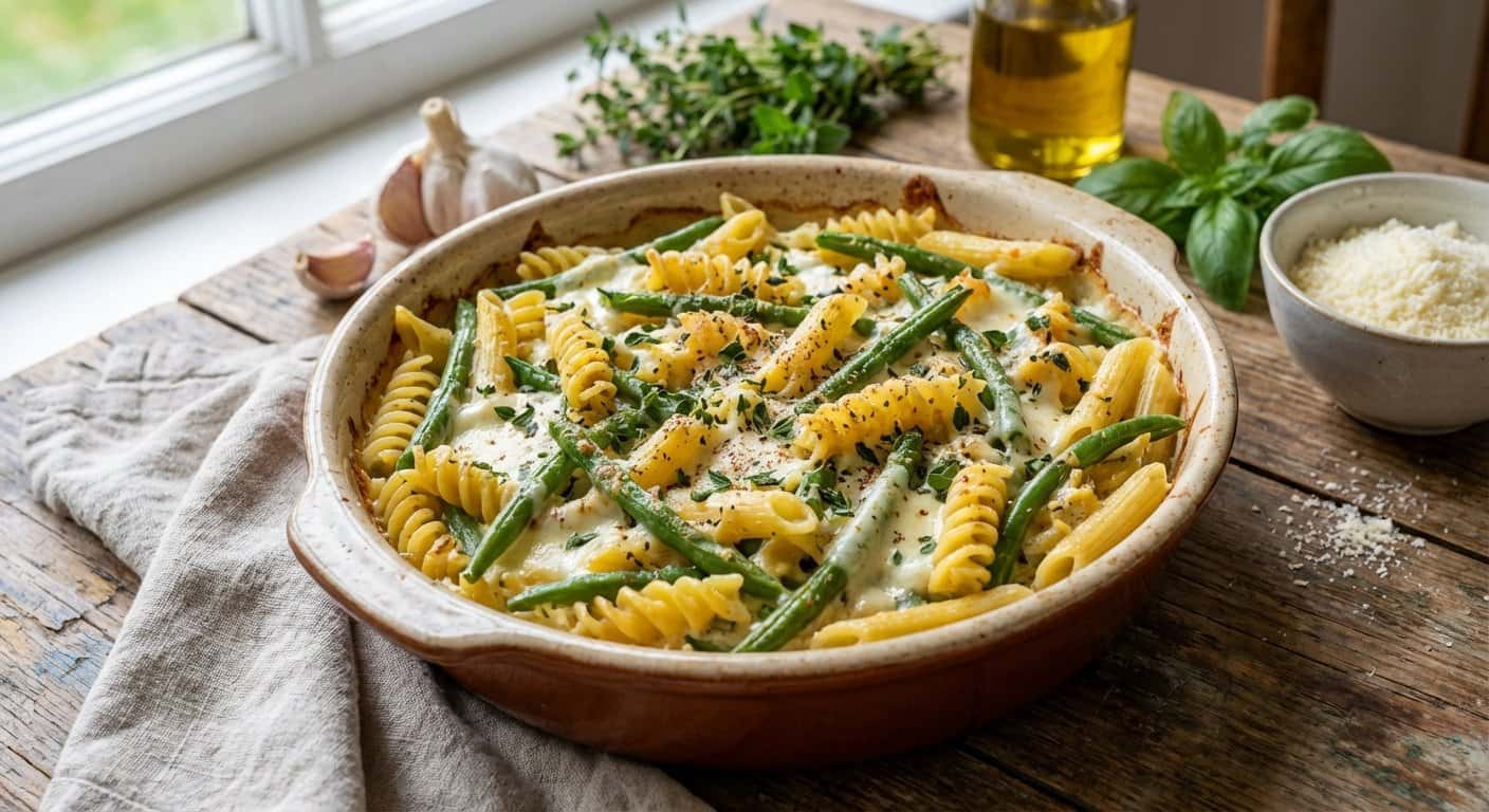 Pasta al Horno con Judías Verdes y Hierbas