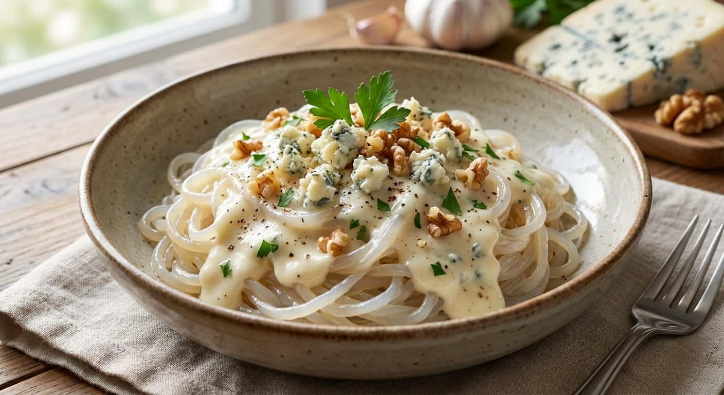 Pasta de Konjac con Salsa de Queso Gorgonzola