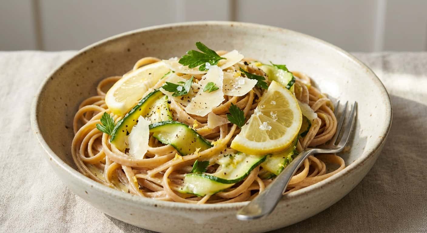Pasta Integral con Calabacín y Salsa de Limón