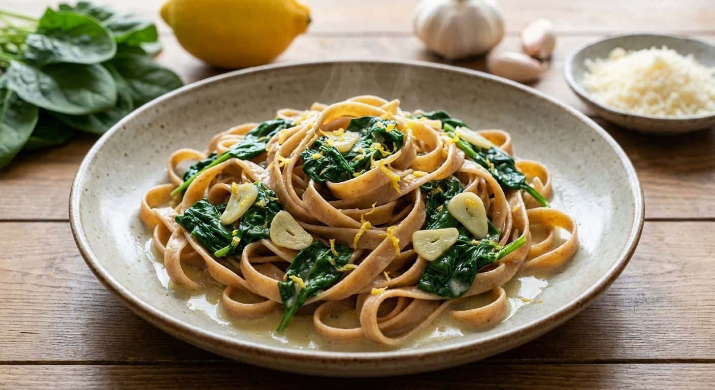 Pasta Integral con Espinacas y Salsa de Limón
