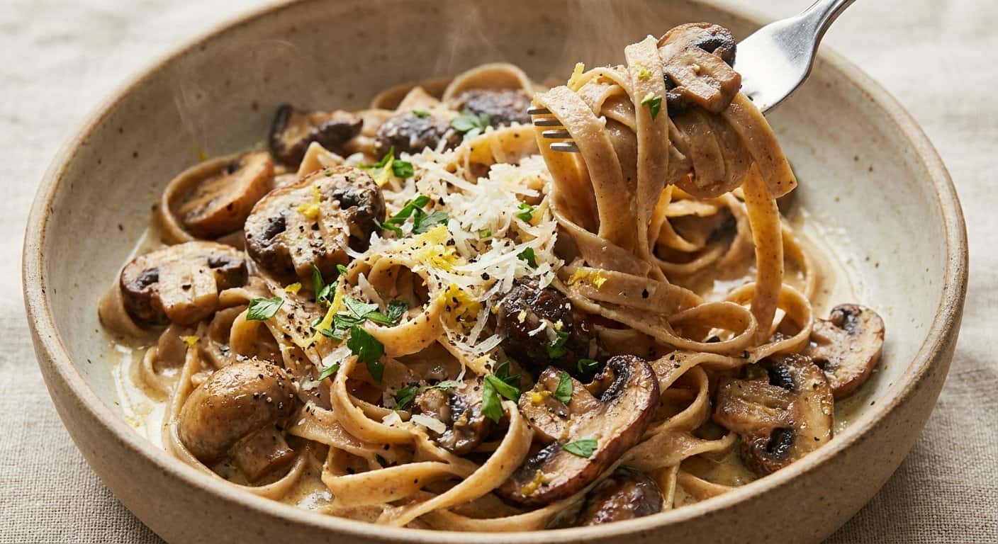 Pasta Integral con Setas y Salsa de Limón