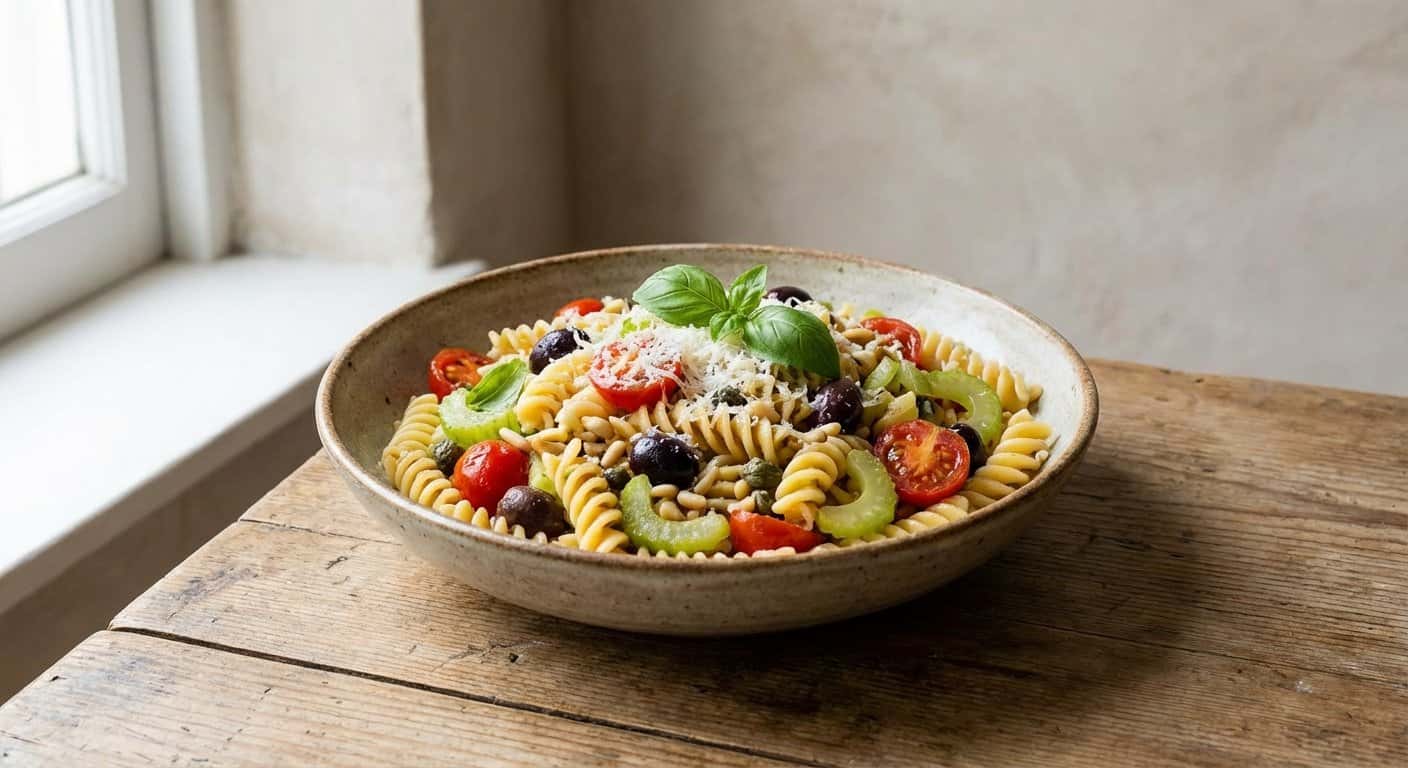 Pasta Mediterránea con Apio y Parmesano Ligero