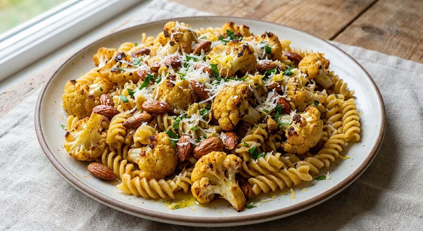 Pasta Mediterránea con Coliflor y Almendras