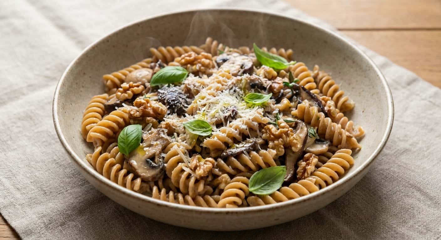 Pasta Mediterránea con Setas y Nueces