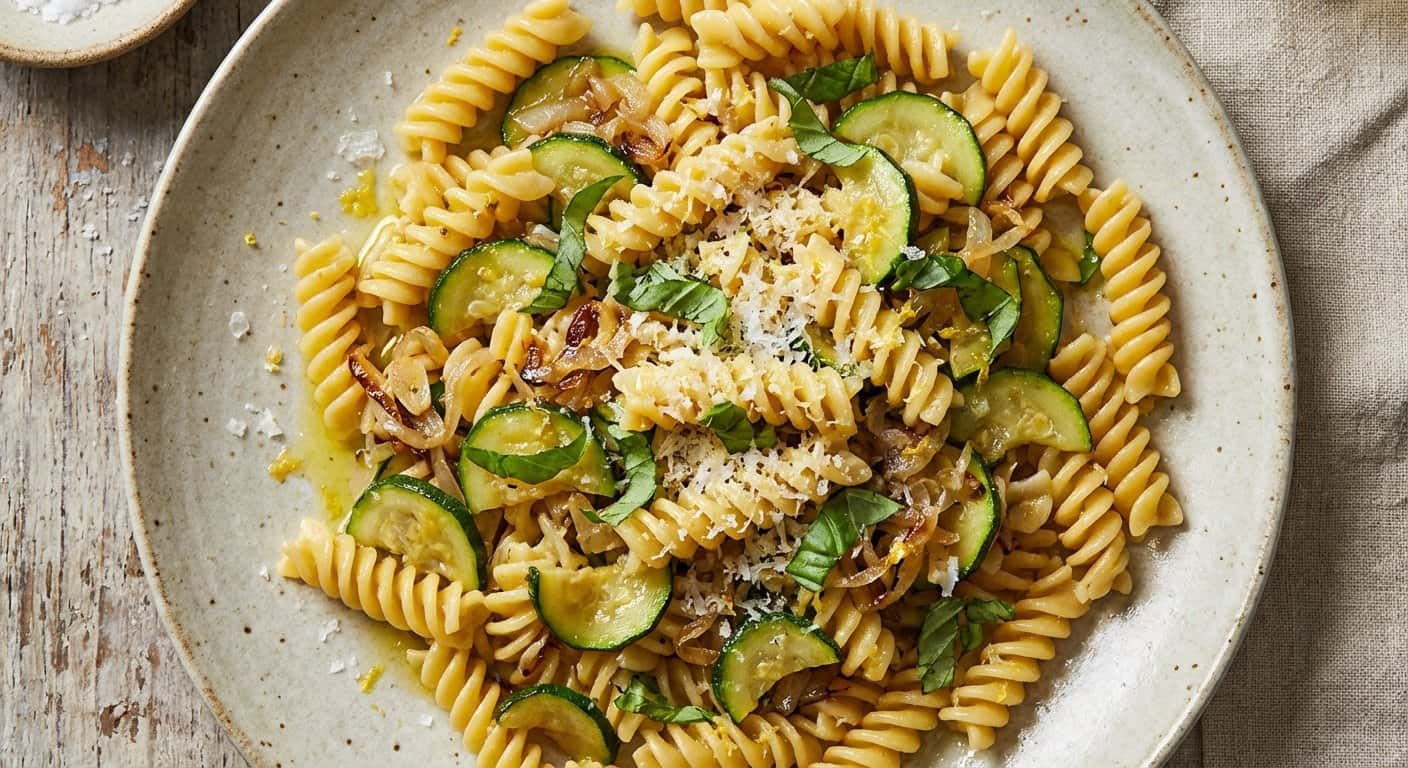Pasta salteada con calabacín y parmesano ligero