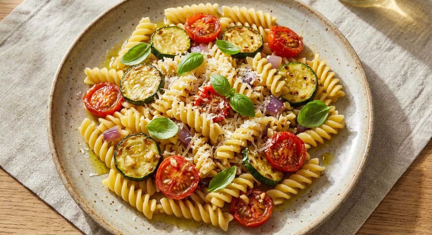 Pasta Salteada con Calabacín y Tomates Cherry