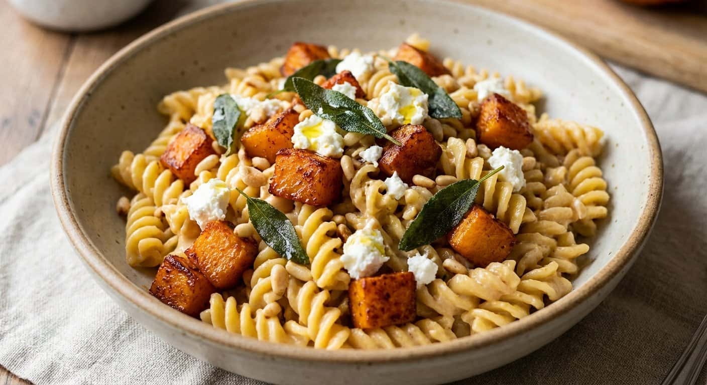 Pasta Salteada con Calabaza y Queso de Cabra
