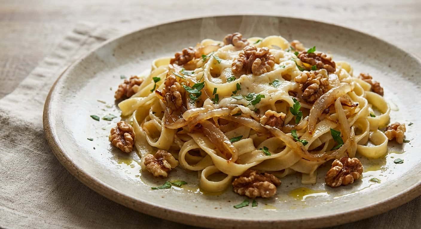 Pasta Salteada con Cebolla y Nueces