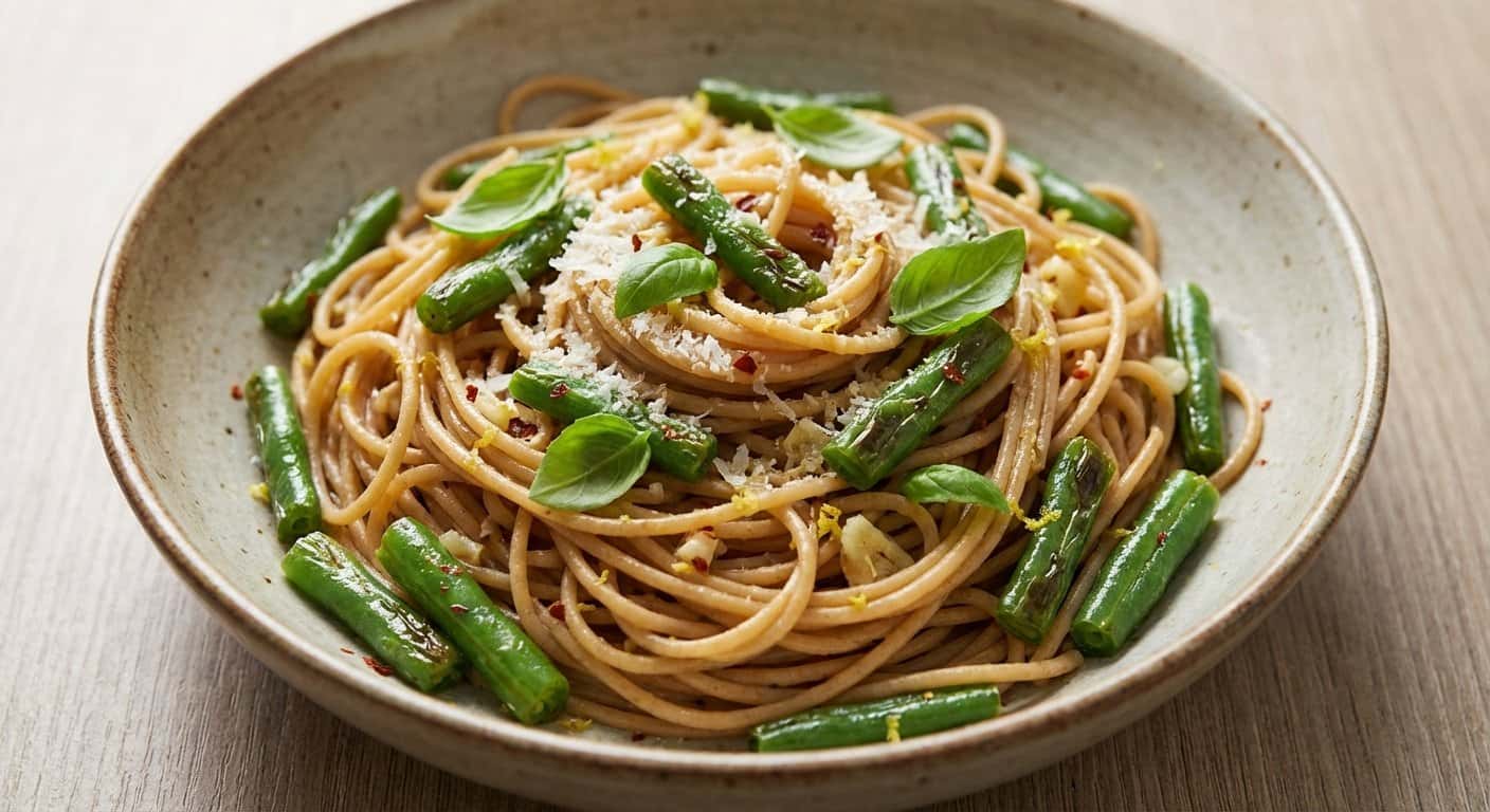 Pasta Salteada con Judías Verdes y Ajo
