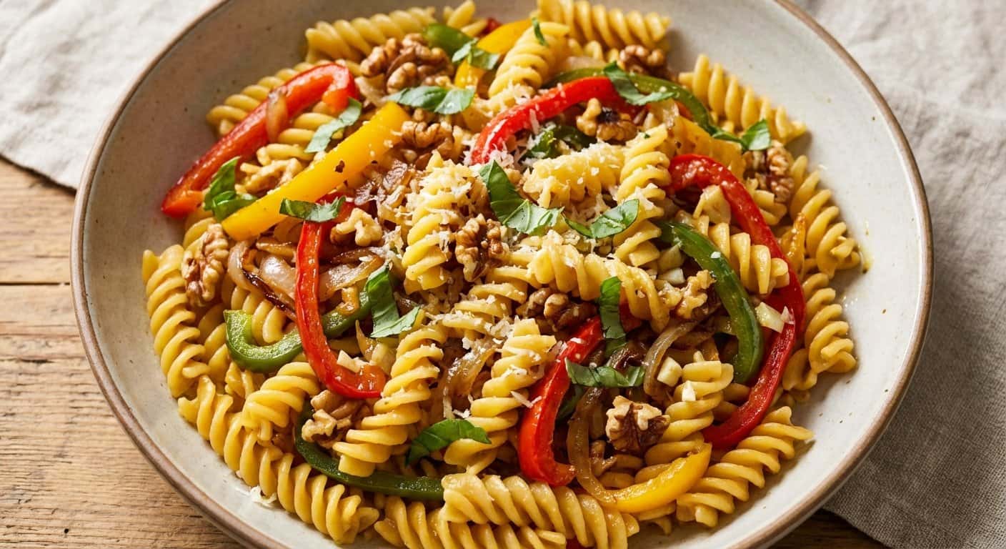 Pasta Salteada con Pimientos y Nueces