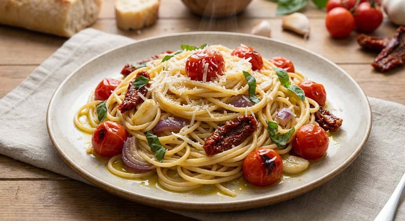 Pasta Salteada con Tomate Fresco y Tomate Seco