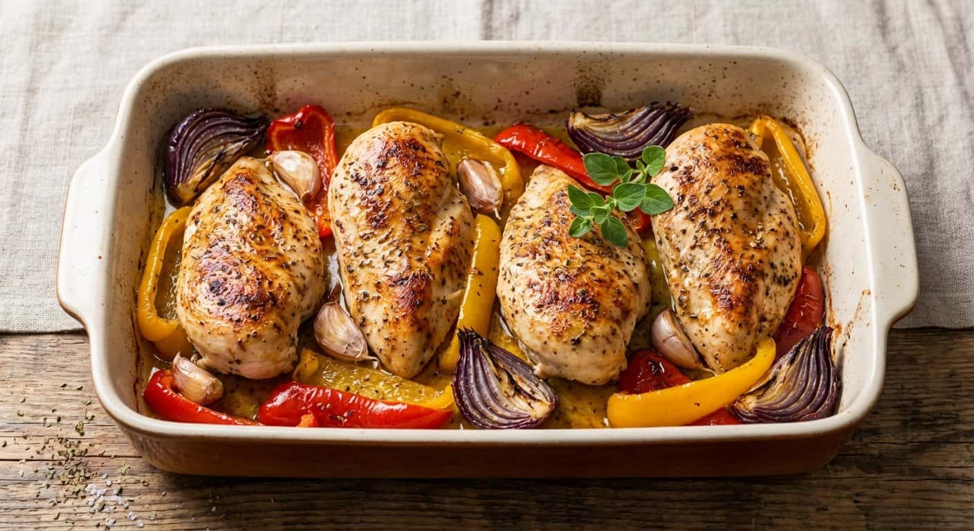 Pechuga de pollo al horno con pimientos y orégano