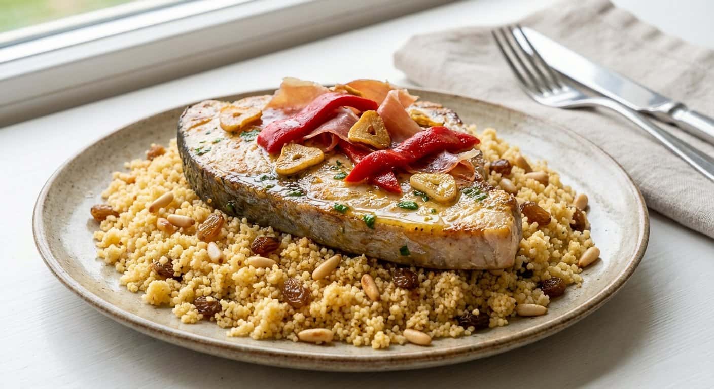 Pez espada a la bilbaína con couscous