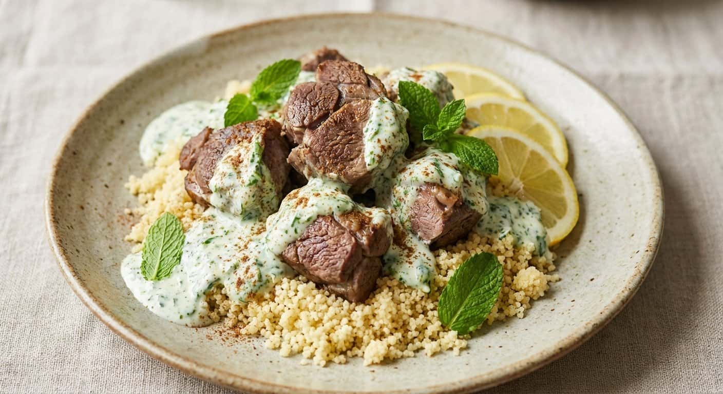 Pierna de Cordero en Salsa de Yogur y Menta con Especias