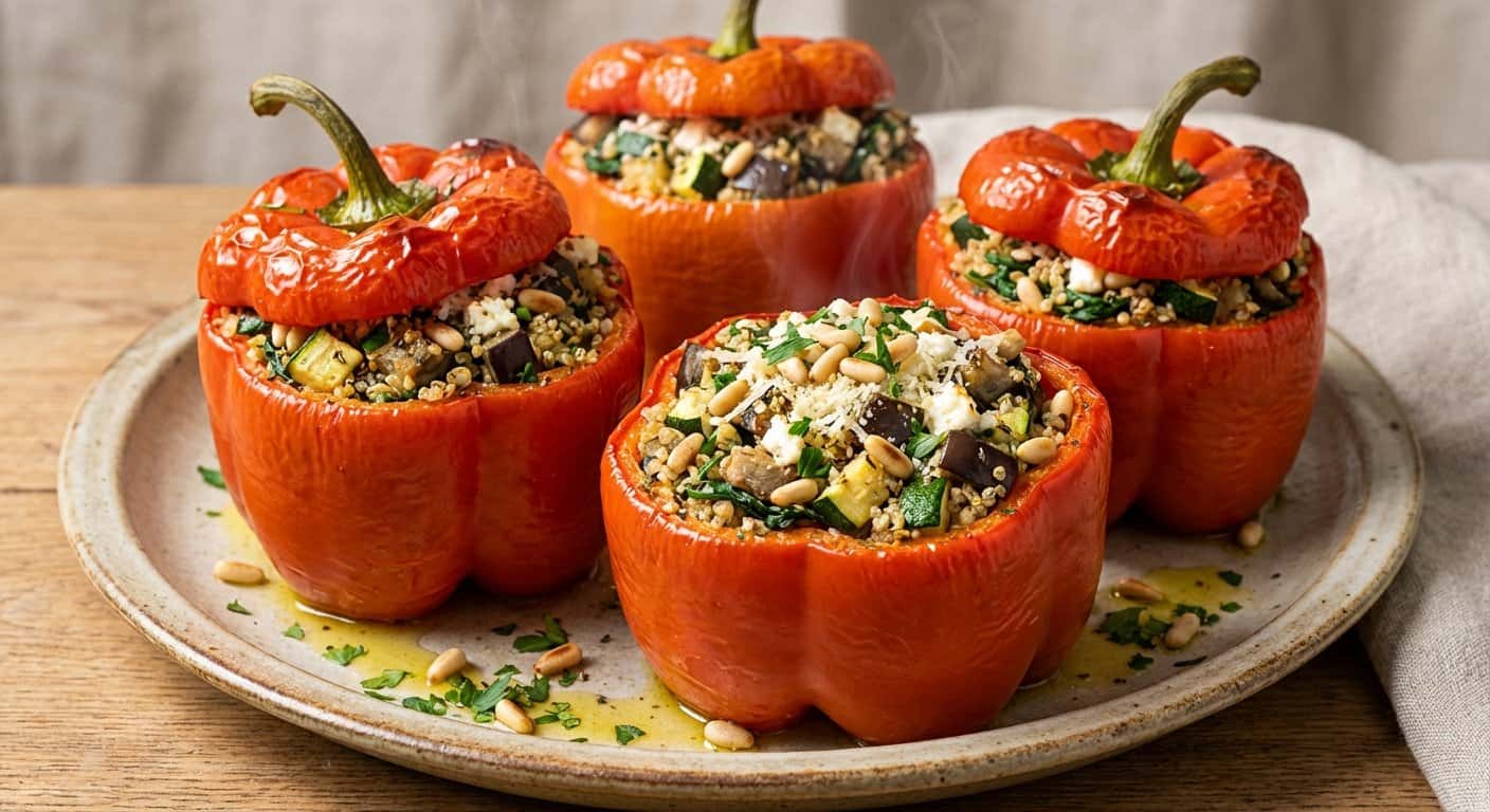 Pimientos rellenos de quinoa keto y verduras