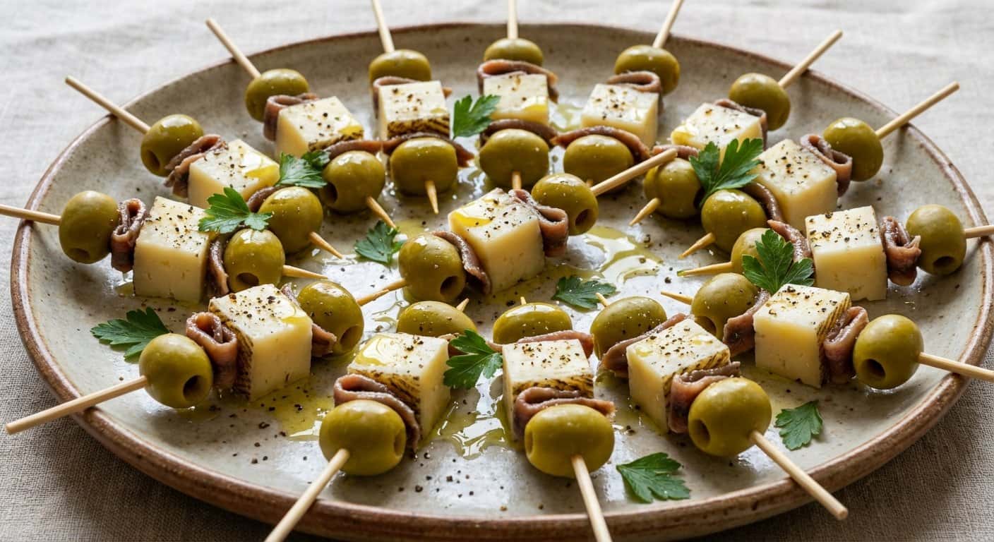 Pinchos de Aceituna, Queso y Anchoa