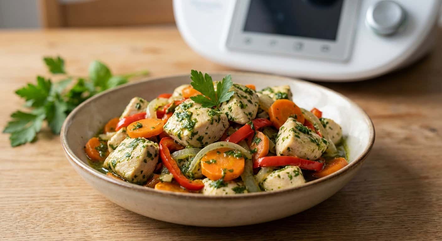 Pollo a la Jardinera con Zanahoria y Salsa de Hierbas