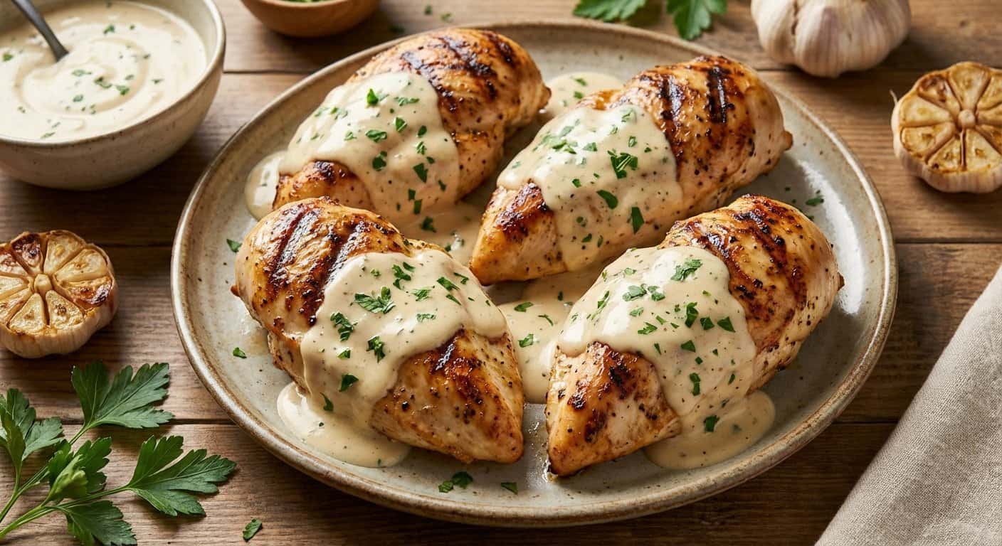 Pollo a la plancha con salsa de nata