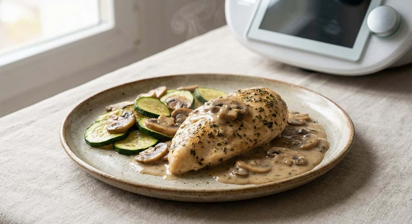 Pollo a la provenzal con calabacín y salsa de setas en Thermomix
