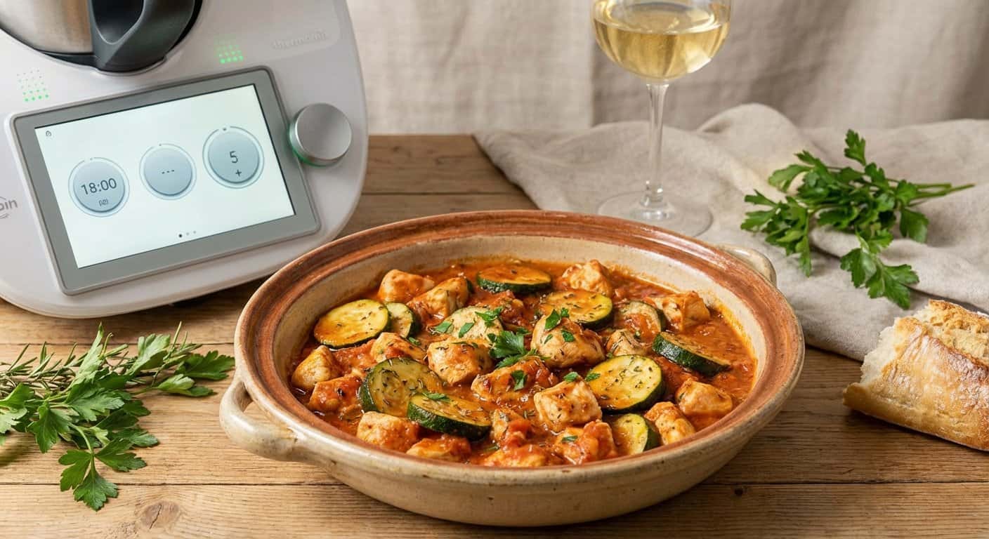 Pollo a la provenzal con calabacín y salsa de tomate en Thermomix