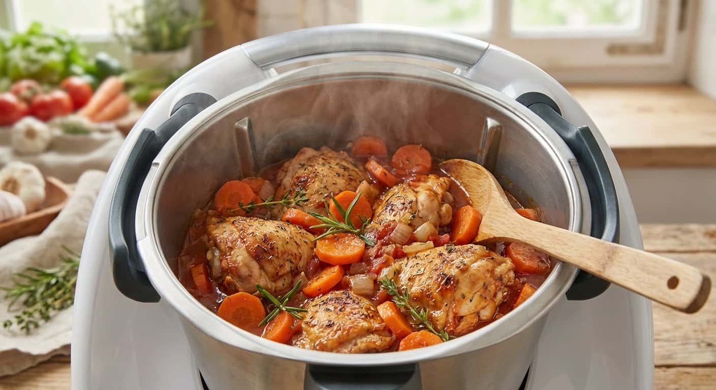 Pollo a la provenzal con zanahoria y salsa de tomate en Thermomix